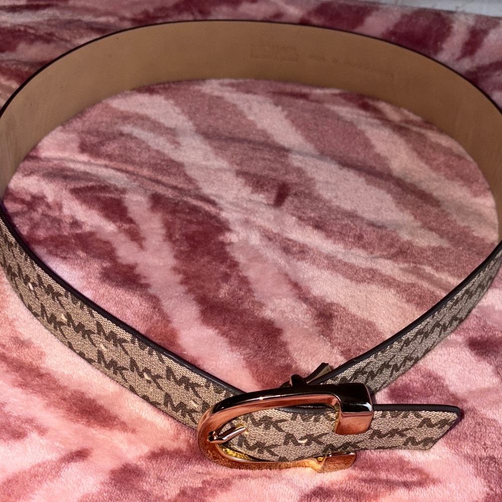 Michael Kors Tan Logo Belt with Gold Buckle